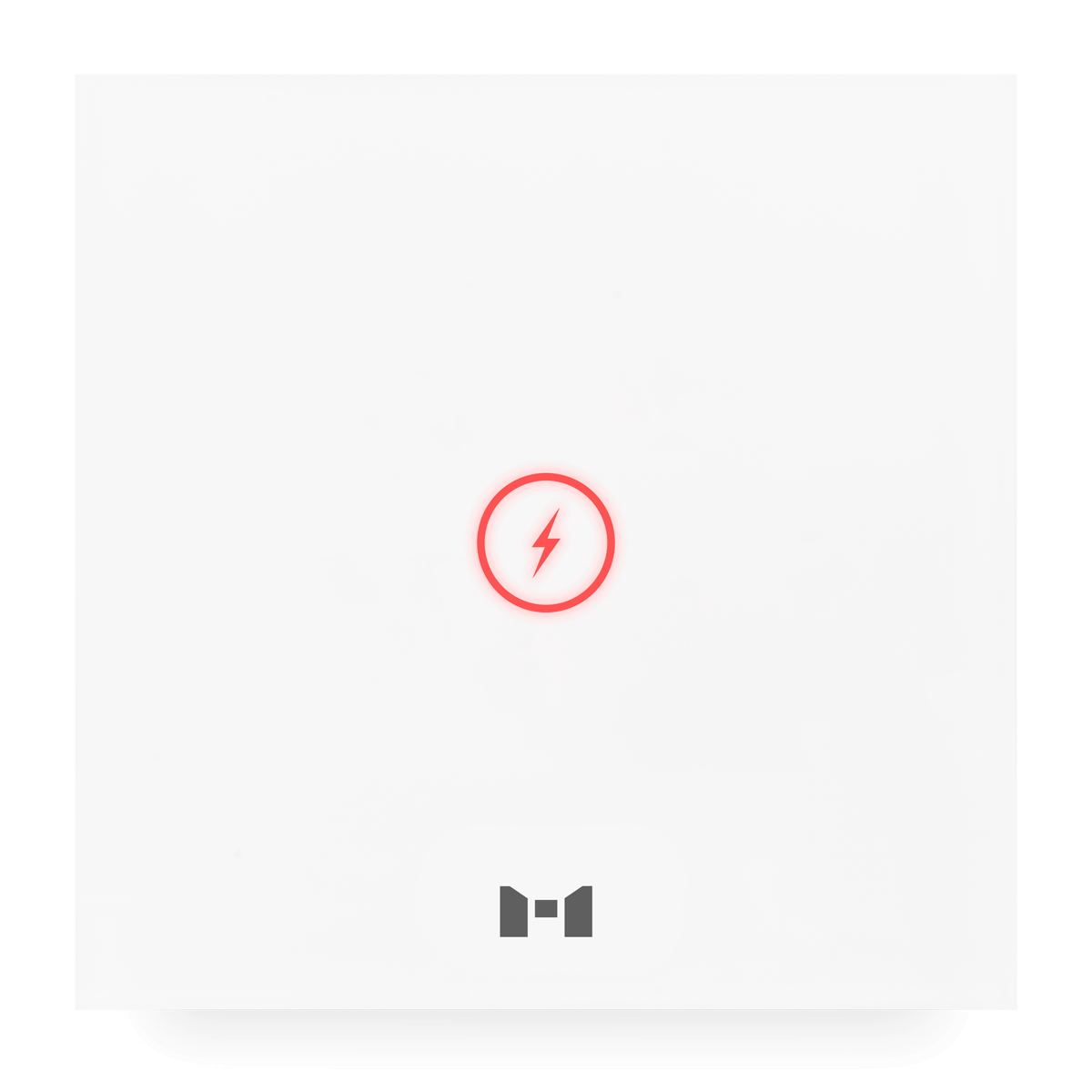 A sleek pearl white MTronic Power Panel with a small blue lightening bolt in a circle and a grey MRS logo at the bottom