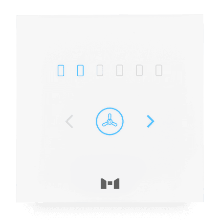 A white 2D illustration of the smart fan dimmer by MTronic