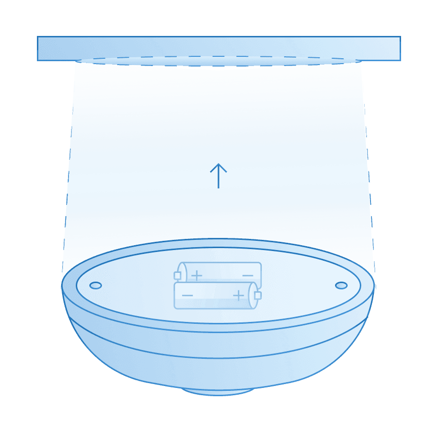 MTronic Motion and Light sensor illustration with batteries to show it's wireless