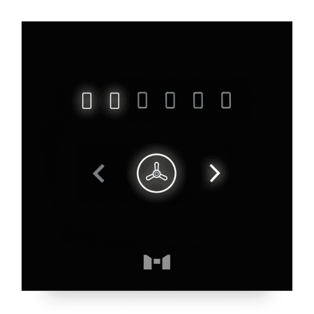 A black 2D illustration of the smart fan dimmer by MTronic