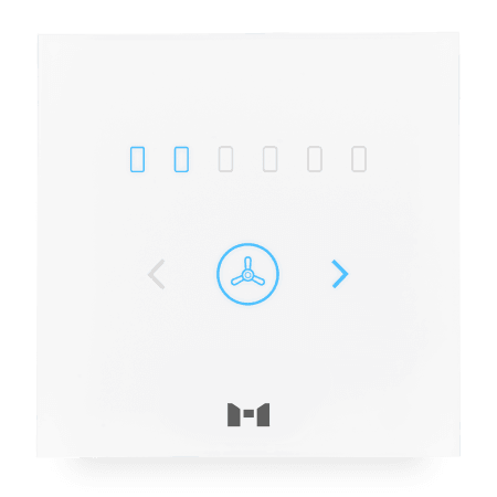 A white 2D illustration of the smart fan dimmer by MTronic